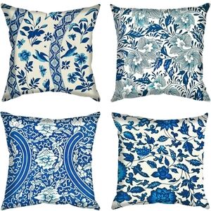 NWT Blue and White Porcelain Throw Pillow Covers 18X18 4 Pack